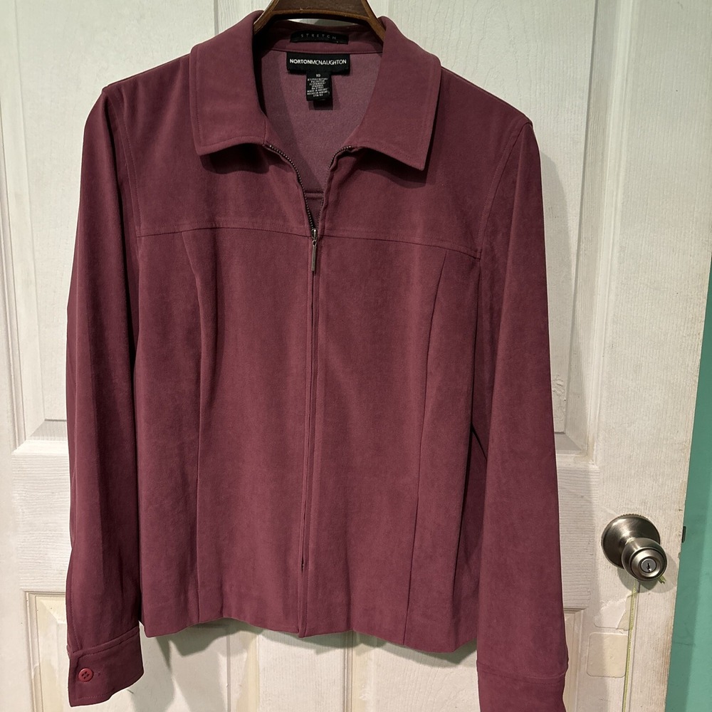 Norton McNaughton Blazer Jacket 10 Womens Plum Zipper Career Casual Soft Stretch